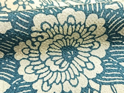 平和屋着物●上質な小紋　藍　型染め　更紗花文　正絹　逸品　AABI9204fy