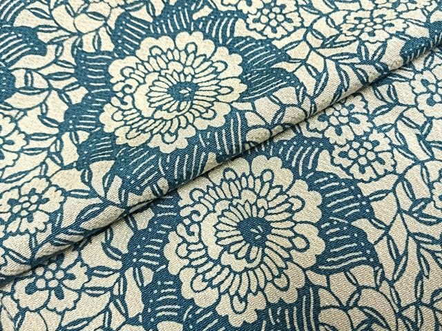 平和屋着物●上質な小紋　藍　型染め　更紗花文　正絹　逸品　AABI9204fy