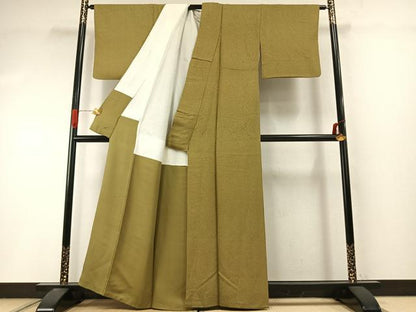 平和屋着物●上質な色無地　霞地紋　梅幸茶色　正絹　逸品　AABI9206fy