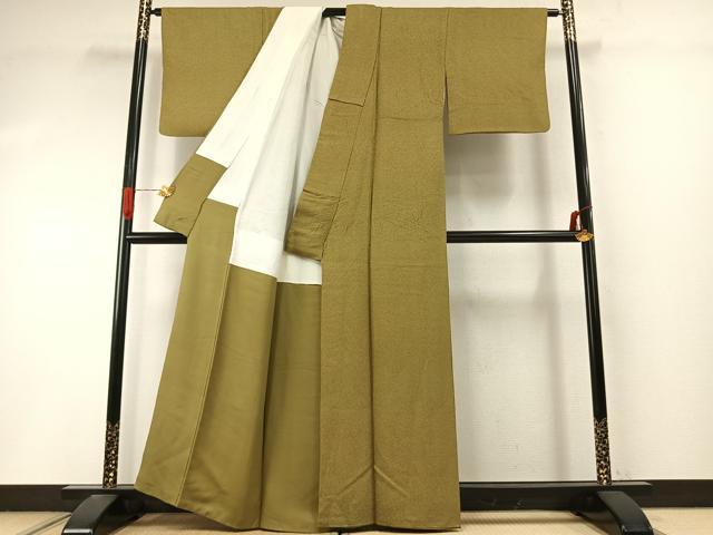 平和屋着物●上質な色無地　霞地紋　梅幸茶色　正絹　逸品　AABI9206fy