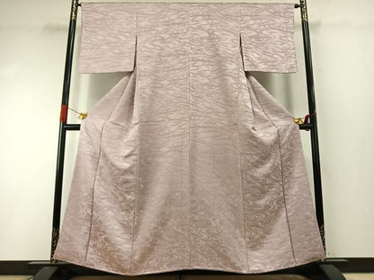 平和屋着物●上質な色無地　流水地紋　灰桜色　正絹　逸品　AABI9208fy