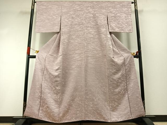 平和屋着物●上質な色無地　流水地紋　灰桜色　正絹　逸品　AABI9208fy