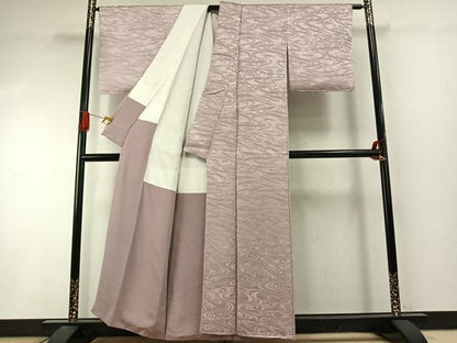 平和屋着物●上質な色無地　流水地紋　灰桜色　正絹　逸品　AABI9208fy