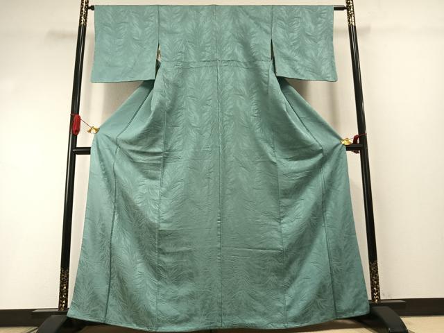 平和屋着物●上質な色無地　草葉地紋　青竹色　正絹　逸品　AABI9209fy