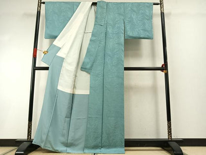 平和屋着物●上質な色無地　草葉地紋　青竹色　正絹　逸品　AABI9209fy