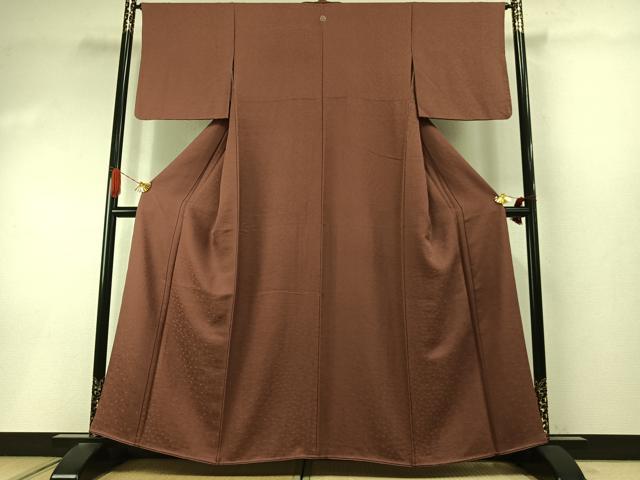 平和屋着物●上質な色無地　舞桜地紋　赭色　正絹　逸品　未使用　AABI9210fy
