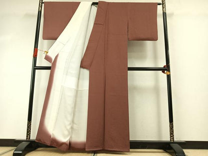 平和屋着物●上質な色無地　舞桜地紋　赭色　正絹　逸品　未使用　AABI9210fy