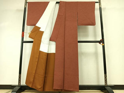 平和屋着物●上質な色無地　花唐草地紋　茶色　正絹　逸品　AABI9211fy