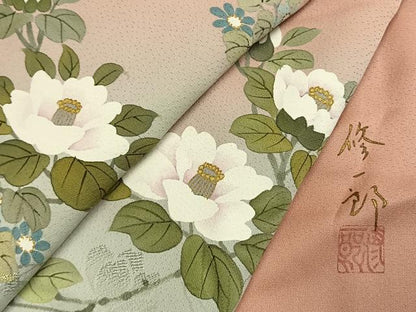 平和屋着物●染織工芸はまや　京都手描友禅作家　濱屋修一郎　訪問着　草花文　暈し染め　金彩　正絹　逸品　AABI9215fy