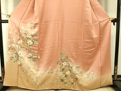 平和屋着物●訪問着　駒刺繍　草花文　暈し染め　金彩　正絹　逸品　AABI9220fy