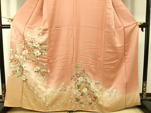 平和屋着物●訪問着　駒刺繍　草花文　暈し染め　金彩　正絹　逸品　AABI9220fy