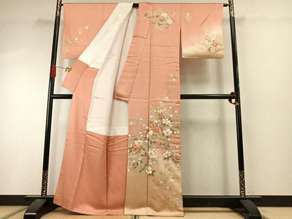 平和屋着物●訪問着　駒刺繍　草花文　暈し染め　金彩　正絹　逸品　AABI9220fy