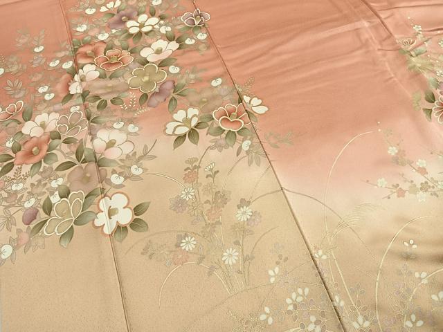 平和屋着物●訪問着　駒刺繍　草花文　暈し染め　金彩　正絹　逸品　AABI9220fy