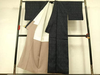 平和屋着物●結城紬　80亀甲　幾何学文様　正絹　逸品　AABI9223fy