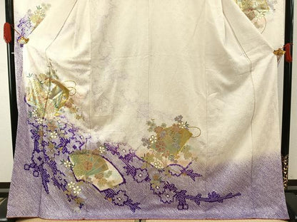 平和屋着物●豪華振袖　駒刺繍　絞り　扇面花文　暈し染め　金銀彩　やまと誂製　正絹　逸品　AABI9225fy
