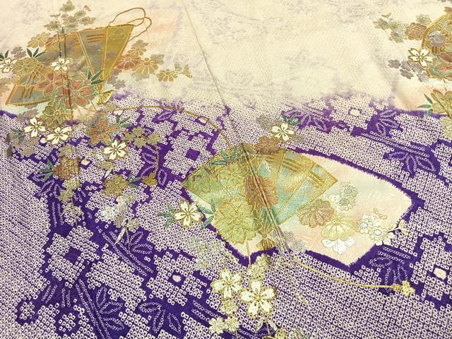 平和屋着物●豪華振袖　駒刺繍　絞り　扇面花文　暈し染め　金銀彩　やまと誂製　正絹　逸品　AABI9225fy