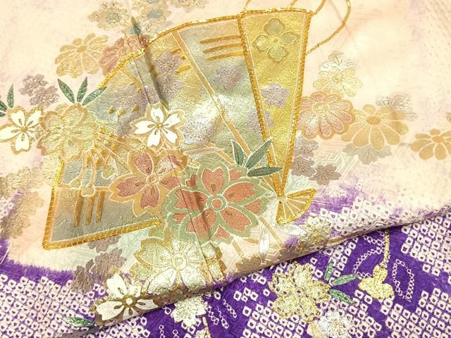 平和屋着物●豪華振袖　駒刺繍　絞り　扇面花文　暈し染め　金銀彩　やまと誂製　正絹　逸品　AABI9225fy
