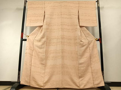 平和屋着物●上質な色無地　幾何学地紋　薄香色　金通し地　正絹　逸品　AABI9226fy