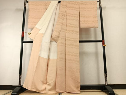 平和屋着物●上質な色無地　幾何学地紋　薄香色　金通し地　正絹　逸品　AABI9226fy