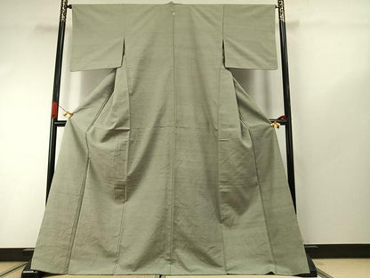 平和屋着物●上質な紬　色無地　裏葉柳色　ロング丈　正絹　逸品　AABI9228fy