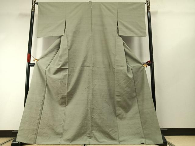 平和屋着物●上質な紬　色無地　裏葉柳色　ロング丈　正絹　逸品　AABI9228fy