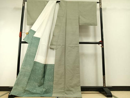 平和屋着物●上質な紬　色無地　裏葉柳色　ロング丈　正絹　逸品　AABI9228fy