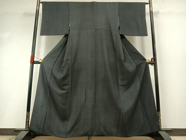 平和屋着物●上質な色無地　幾何学地紋　黒地　正絹　逸品　AABI9230fy