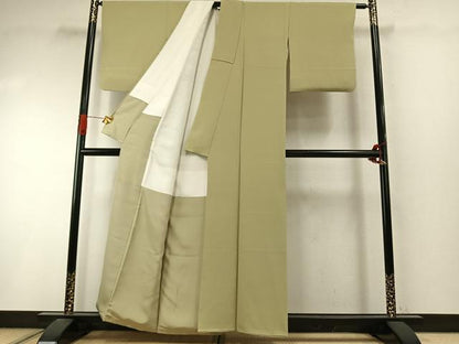 平和屋着物●上質な色無地　枯草色　正絹　逸品　AABI9231fy