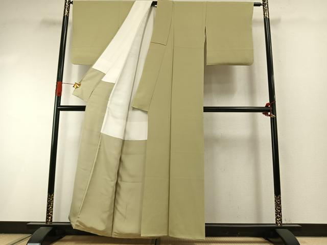 平和屋着物●上質な色無地　枯草色　正絹　逸品　AABI9231fy