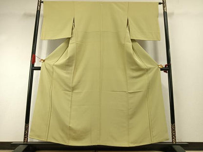 平和屋着物●上質な色無地　枯草色　正絹　逸品　AABI9232fy