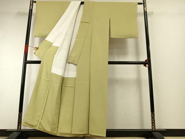 平和屋着物●上質な色無地　枯草色　正絹　逸品　AABI9232fy