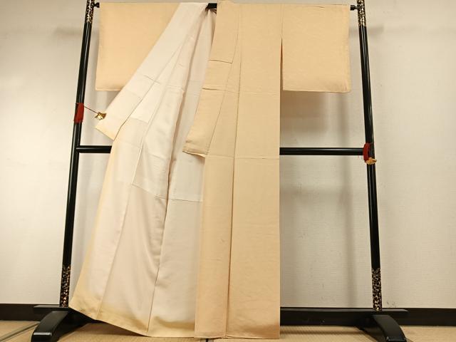 平和屋着物●上質な色無地　芝地紋　蜂蜜色　正絹　逸品　未使用　AABI9233fy