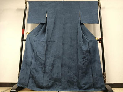 平和屋着物●上質な色無地　雲取り樹林地紋　鉄御納戸色　正絹　逸品　未使用　AABI9234fy