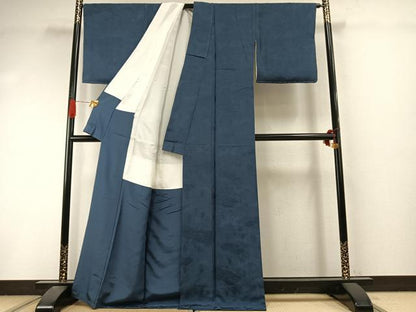 平和屋着物●上質な色無地　雲取り樹林地紋　鉄御納戸色　正絹　逸品　未使用　AABI9234fy