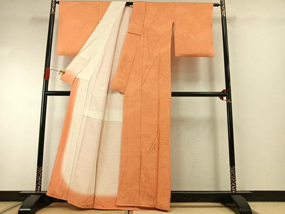 平和屋着物●上質な色無地　立波地紋　小麦色　正絹　逸品　AABI9236fy