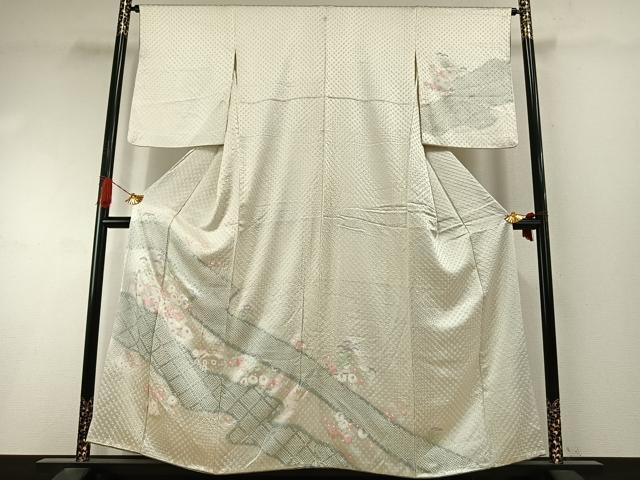 平和屋着物●訪問着　絞り　草花文　金銀彩　正絹　逸品　AABI9237fy