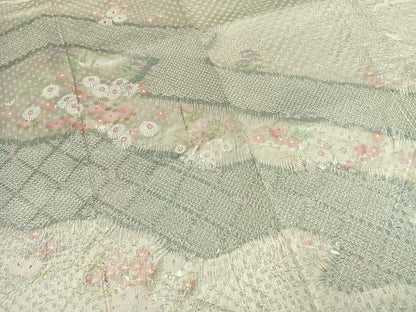 平和屋着物●訪問着　絞り　草花文　金銀彩　正絹　逸品　AABI9237fy