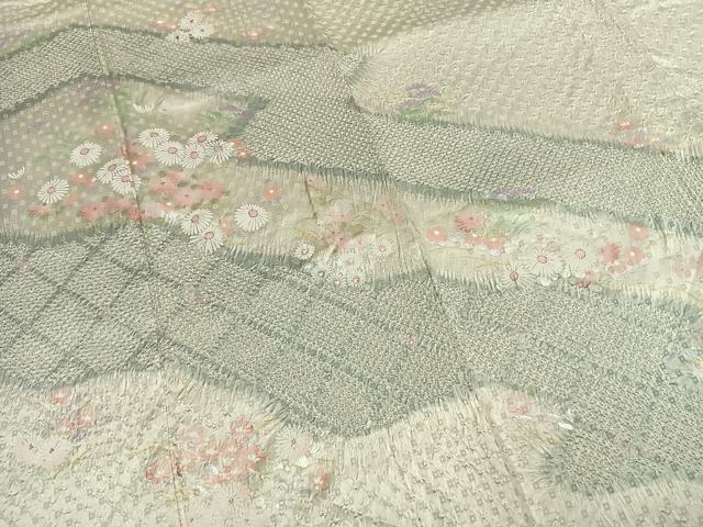 平和屋着物●訪問着　絞り　草花文　金銀彩　正絹　逸品　AABI9237fy