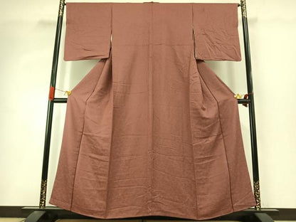 平和屋着物●上質な色無地　花尽くし地紋　蘇芳香色　正絹　逸品　AABI9241fy