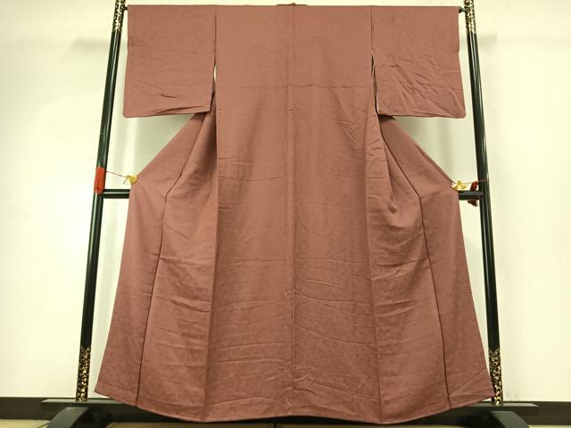 平和屋着物●上質な色無地　花尽くし地紋　蘇芳香色　正絹　逸品　AABI9241fy