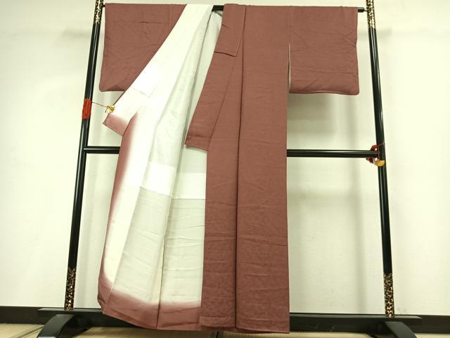 平和屋着物●上質な色無地　花尽くし地紋　蘇芳香色　正絹　逸品　AABI9241fy