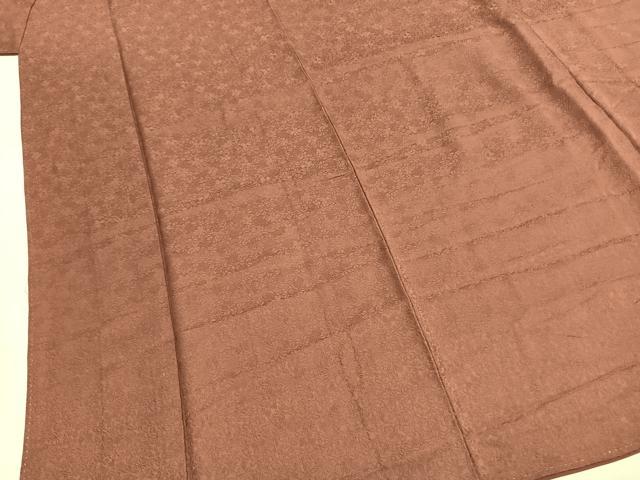 平和屋着物●上質な色無地　花尽くし地紋　蘇芳香色　正絹　逸品　AABI9241fy
