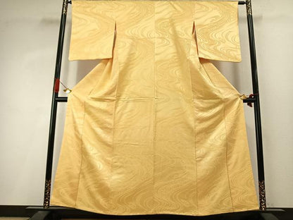 平和屋着物●上質な色無地　流水地紋　卵色　正絹　逸品　AABI9243fy