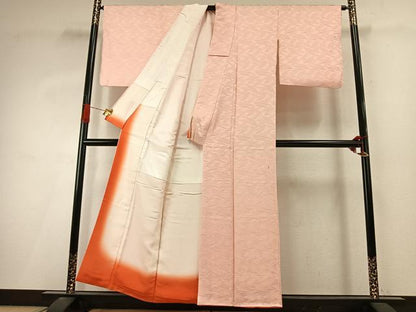 平和屋着物●上質な色無地　葉尽くし地紋　一斤染色　正絹　逸品　AABI9244fy