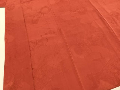 平和屋着物●上質な色無地　風景鼓地紋　赤丹色　正絹　逸品　AABI9245fy