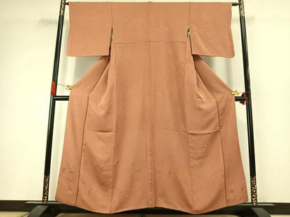 平和屋着物●上質な色無地　草花地紋　纁色　正絹　逸品　AABI9250fy