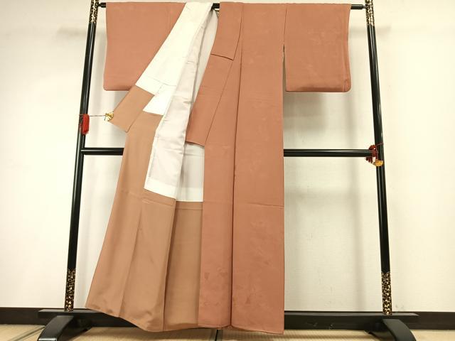 平和屋着物●上質な色無地　草花地紋　纁色　正絹　逸品　AABI9250fy