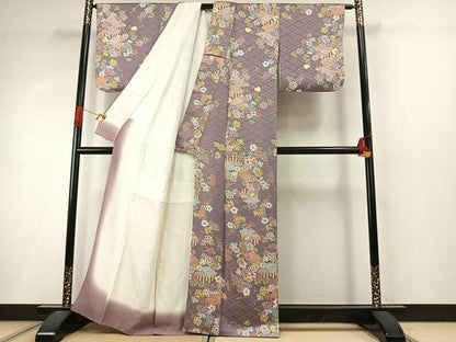 平和屋着物●上質な小紋　風景花唐草文　金彩　正絹　逸品　AABI9253fy