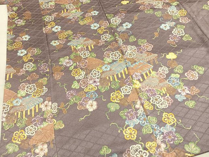 平和屋着物●上質な小紋　風景花唐草文　金彩　正絹　逸品　AABI9253fy