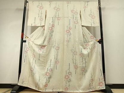 平和屋着物●上質な小紋　総絞り　枝花文　正絹　逸品　AABI9256fy
